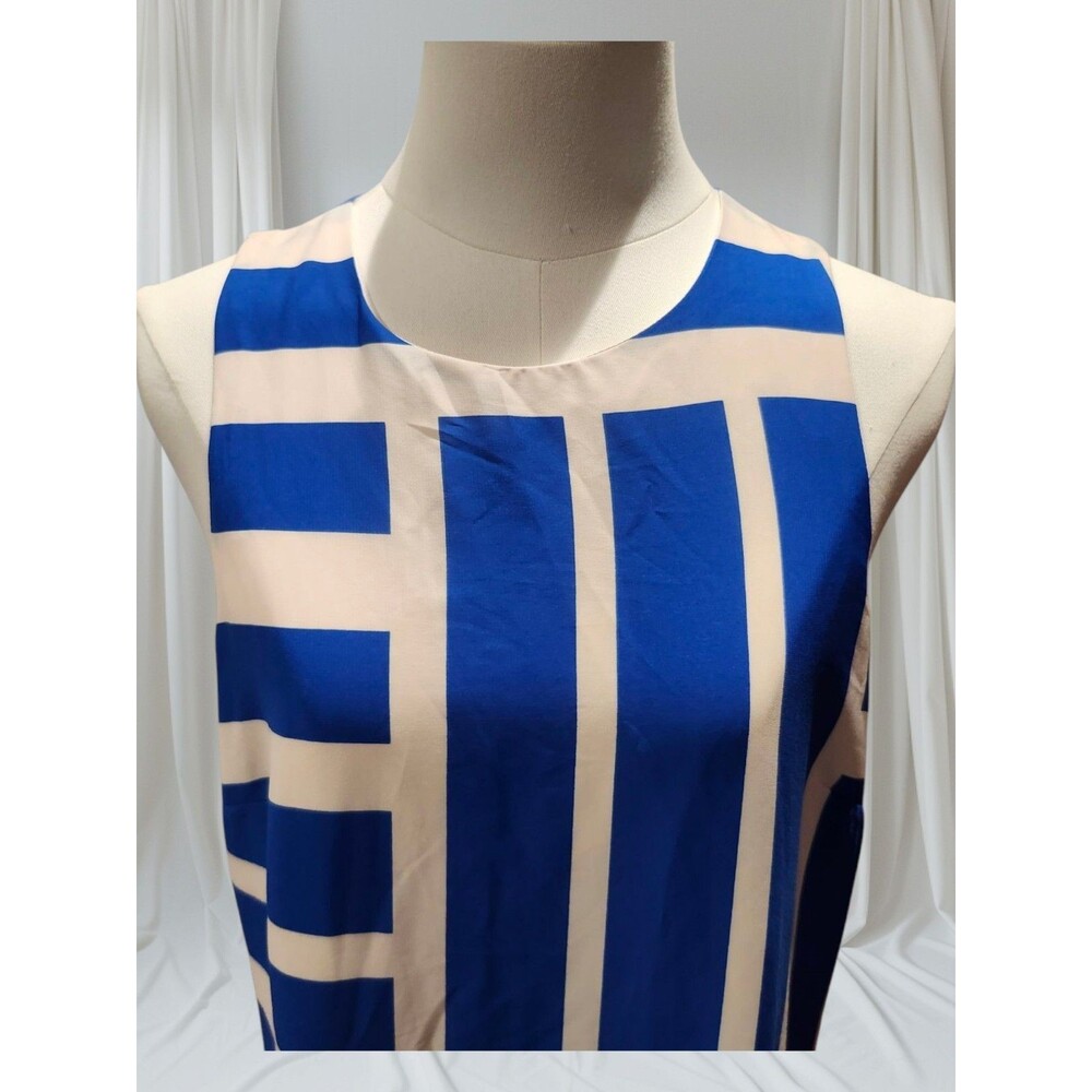 Donna Morgan Quincy Blue & White Geometric Sleeveless Maxi Dress Size 16 - Picture 3 of 10